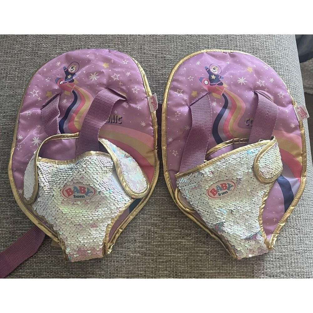 BABY Born Happy Birthday Purple w/ Sequin Backpacks for 18 in Doll LOT OF 2